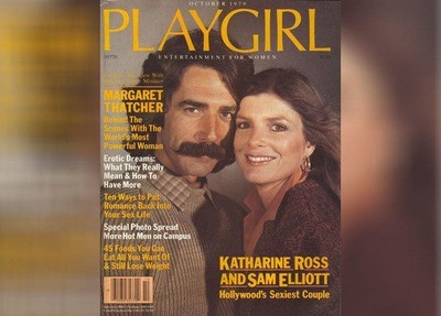 The cover of Playgirl Magazine’s October 1979 cover with Katharine Ross and Sam Elliott.