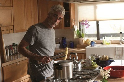 Sam Elliott in the movie ‘Grandma’ cooking corn on the cob in the kitchen. 