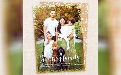 Holiday card with Steph and Ayesha Curry