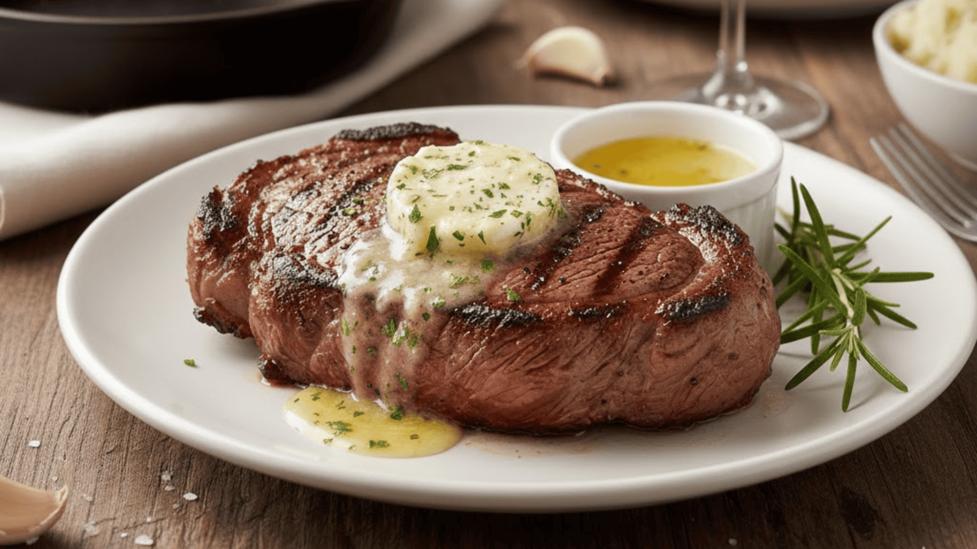 1 classic grilled ny strip with garlic butter
