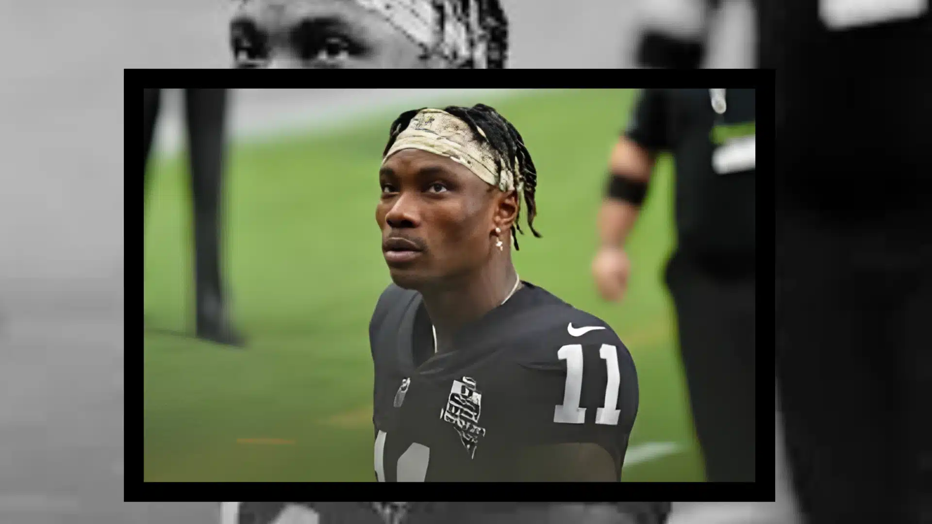 Henry ruggs featuring two photos of the football player in his black jersey and a baseball shirt