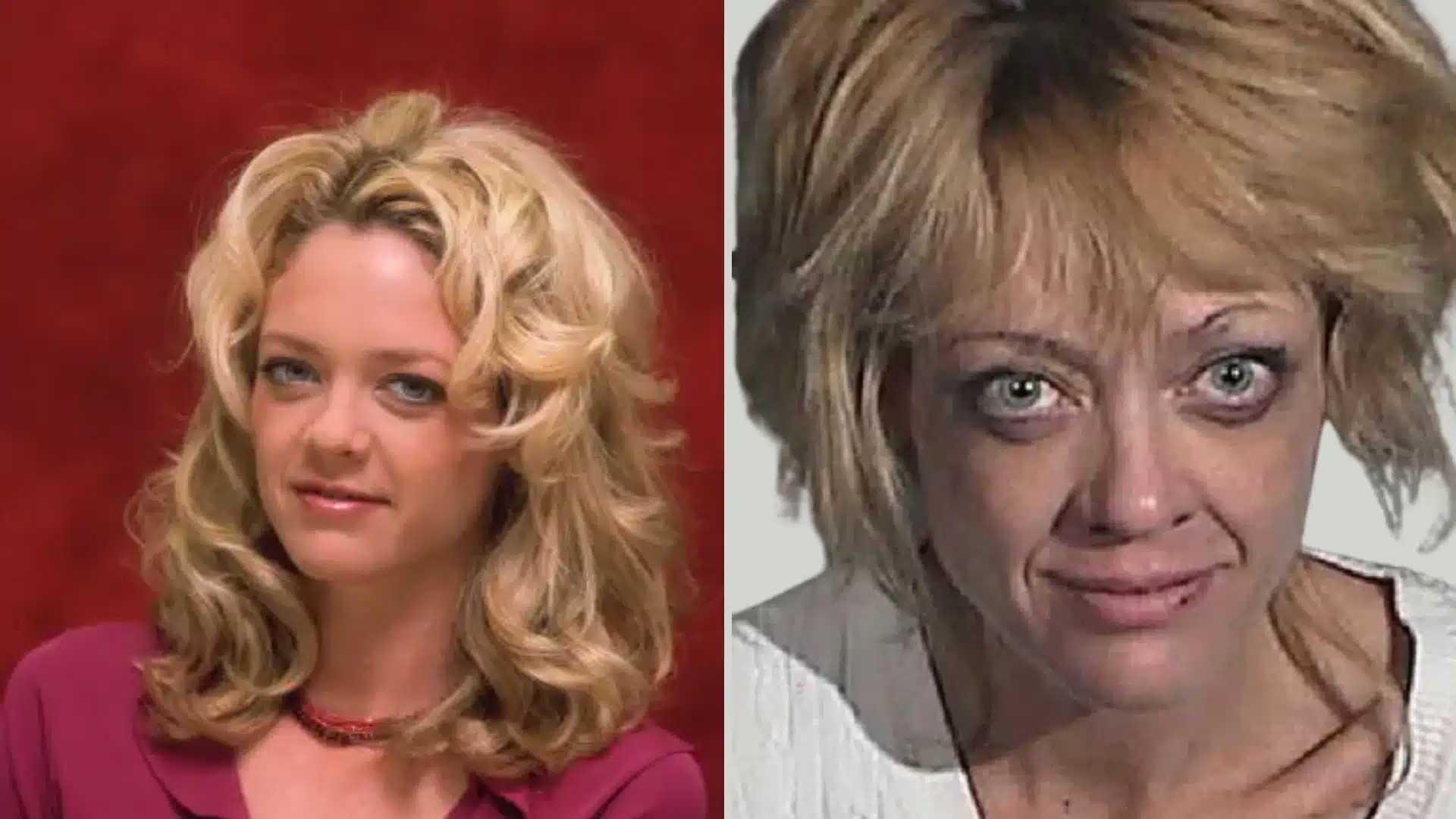 Comparison of Lisa Robin Kelly left side is her photo back from the seventies and on the right side is her mugshot